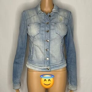 Guess Vintage Denim Jean Jacket Button Up Collared Distressed Light Wash